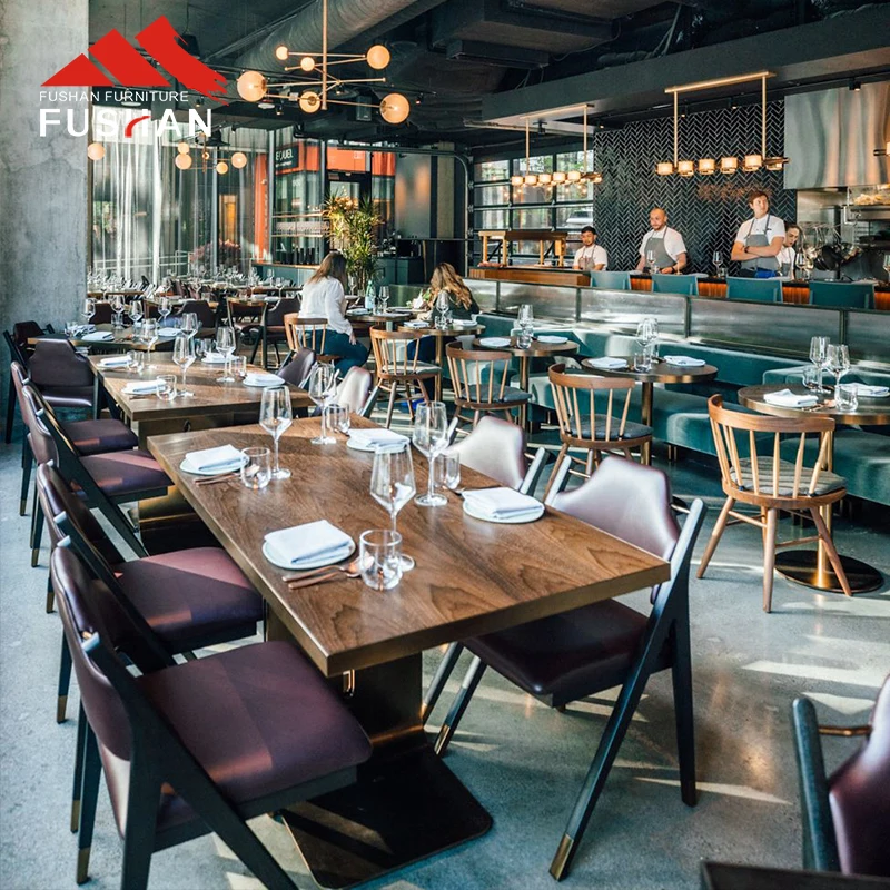 FUSHAN restaurant dining table MDF with wood veneer table top
