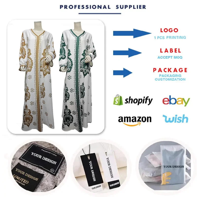 AB375 Traditional Muslim Clothing Abaya Women Muslim Dress Arab Dubai Rhinestone Bubble Beads Printed Robes Femme
