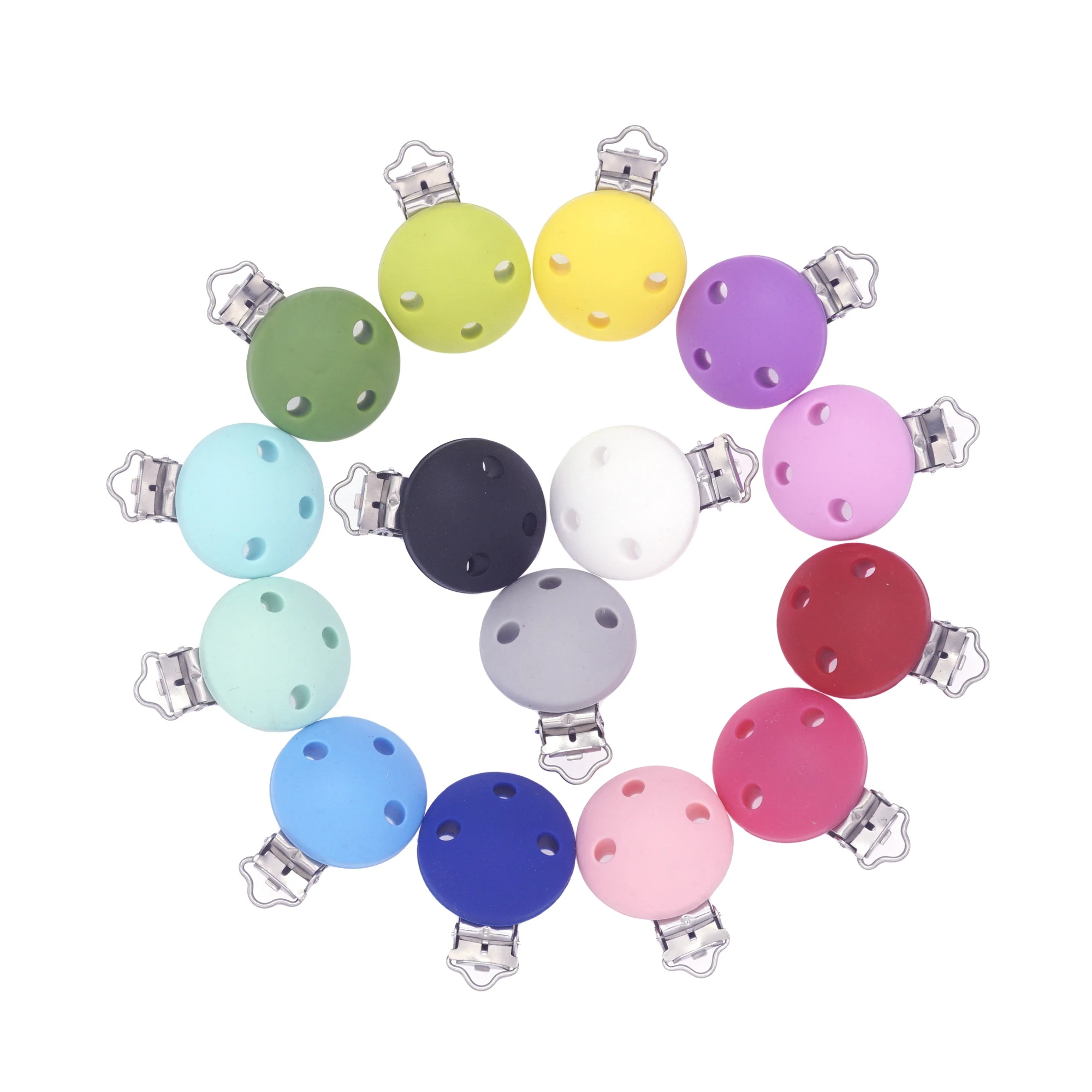 Customize Factory Direct Sales BPA Free Round Shape Silicone Baby Pacifier Clips For Bib Teething Toys Dummy Clip Holder