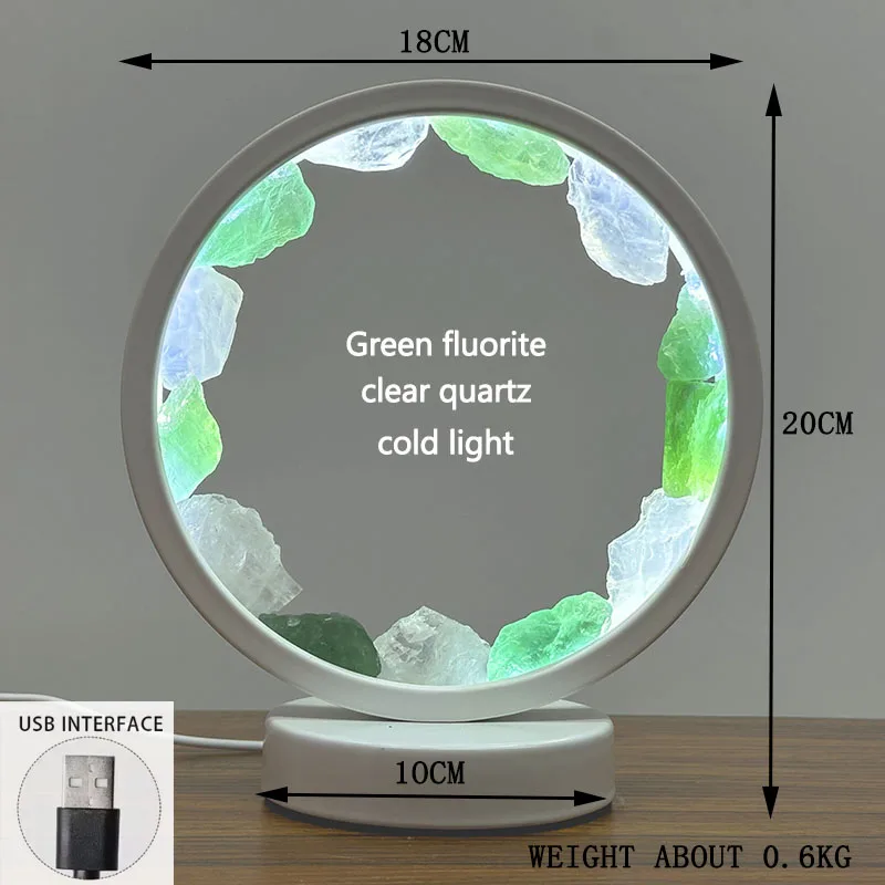 Raw Stone Healing  LED  Green Fluorite & Clear Quartz Lamp Crystal Night Lamp Table Lamp