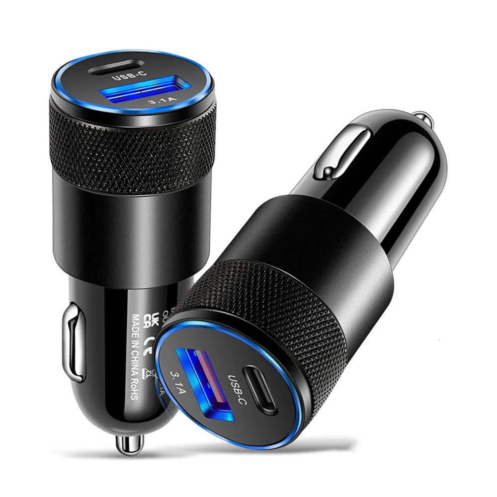 Usb C Car Charger Adapter Mini Dual Ports Quick Charge 3.0 PD Car Charger Type C Cigarette Socket Lighter