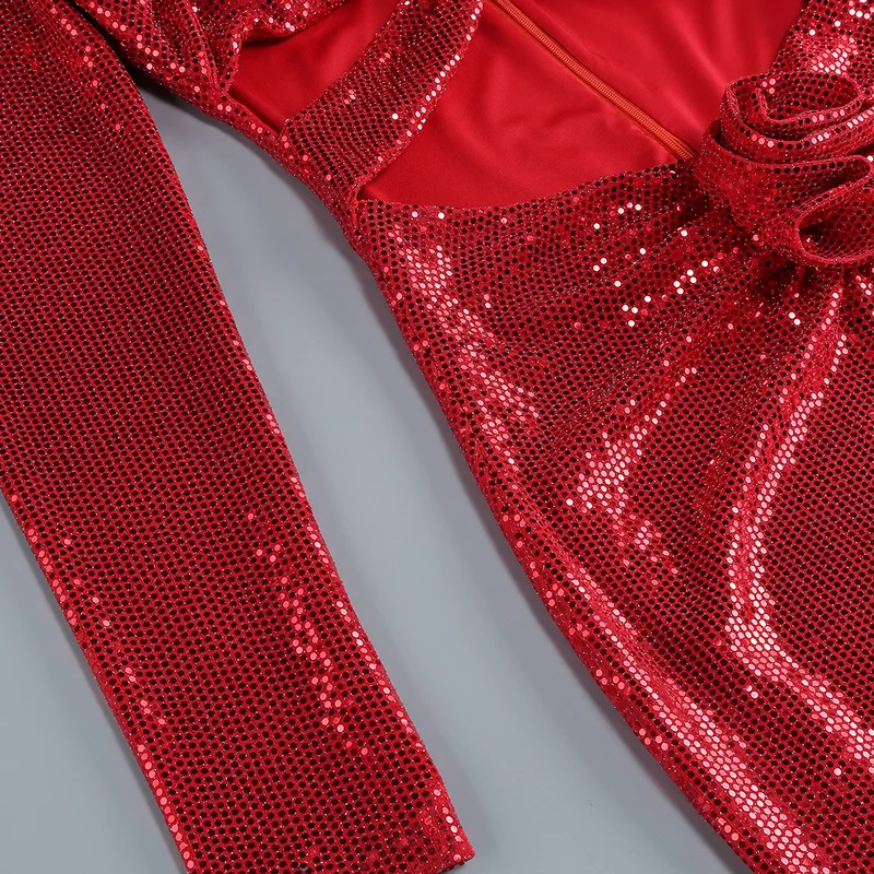 A9100 European Style Hollow Out Women Maxi Prom Dress Red Sequined Ladies Evening Party Dress