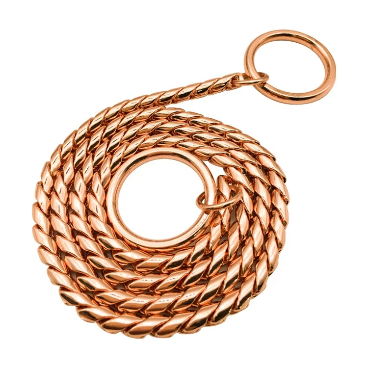 Oem Fashion Metal Pet Products Brass Snake Shock Dog Chains Link Punk Puppy Tactical Choke Slave Training Gold Collar