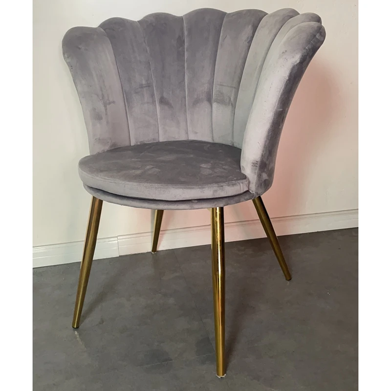 
home furniture modern leisure coffee sofa chair Accent Chair pink velvet Flower Shell Dining Chair with golden metal Legs 