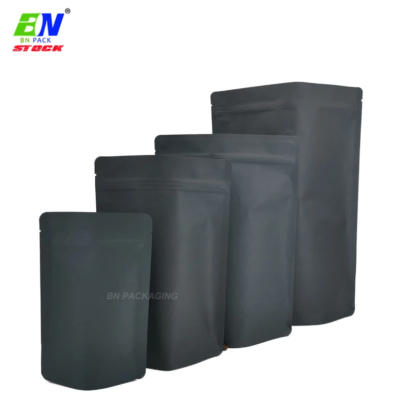 custom printing 100g black Kraft paper Mylar coffee packaging bag for cocoa powder