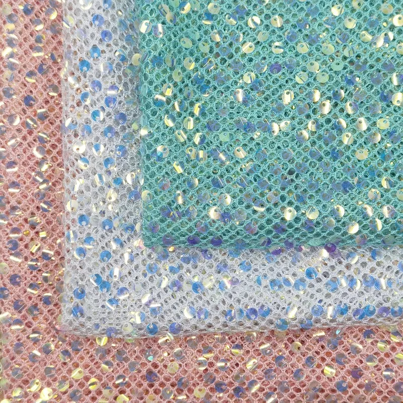 Durable New Product 5mm Transparent Bead Lace 100% Polyester Sequin Fabric for Stage Designer