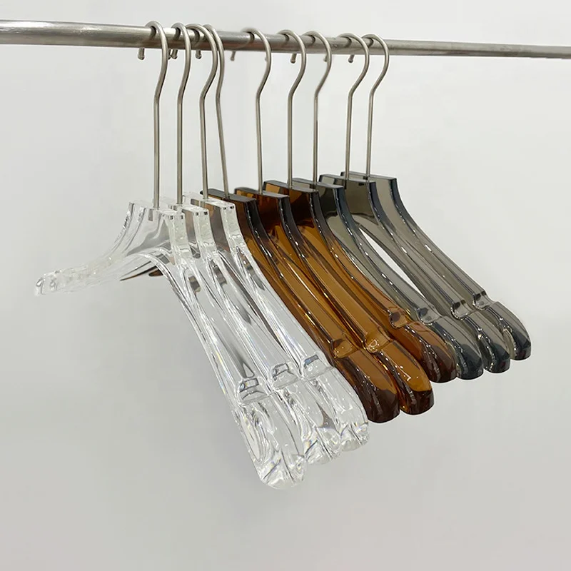 Personalized T-shirt Coat Transparent Crystal  Non-slip Acrylic Bride Hanger with Chrome Metal Hook