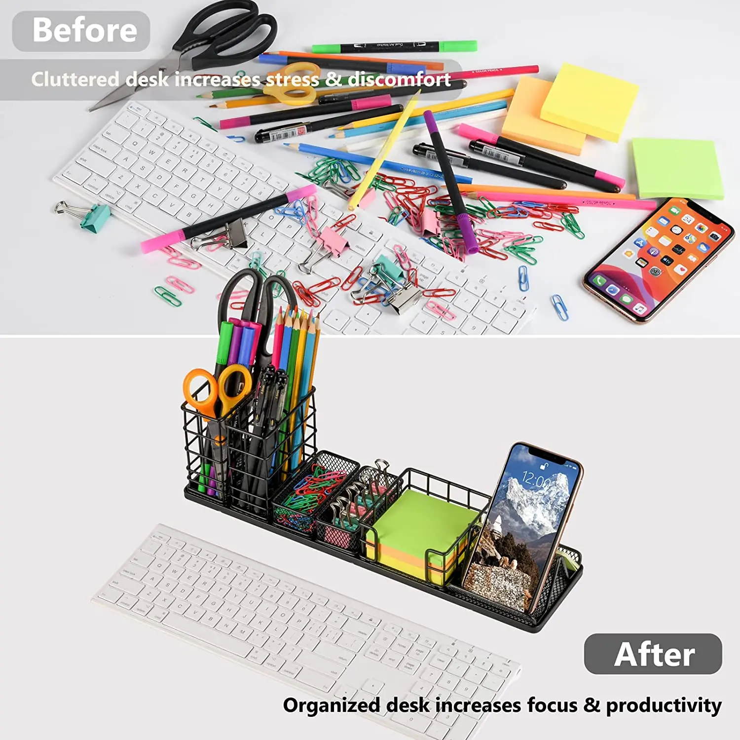 Office Supplies Multifunctional Organizers Set Black Metal Wire Mesh Desk Organizer for Office Home