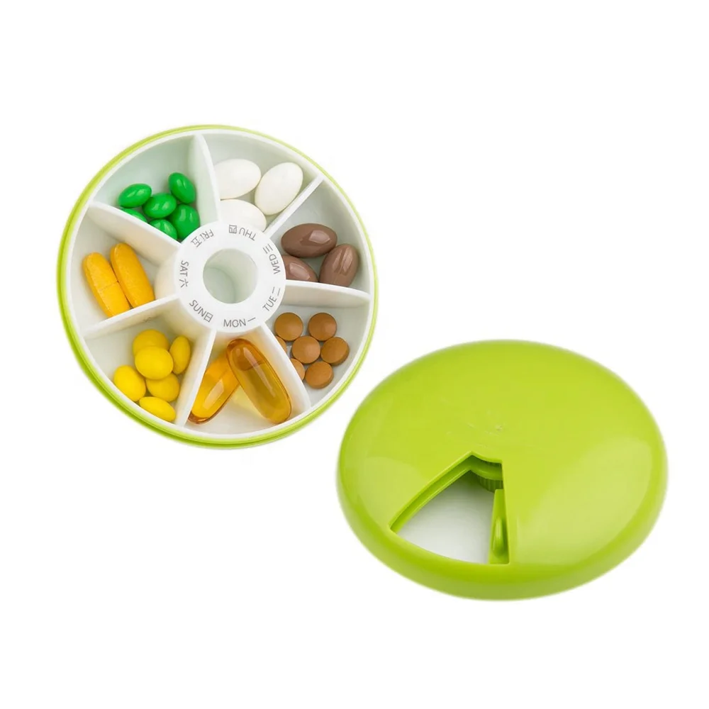 Rotatable 7 Day Pill Organizer Pocket Plastic Organizer 7 Compartments Box Daily Pill Case