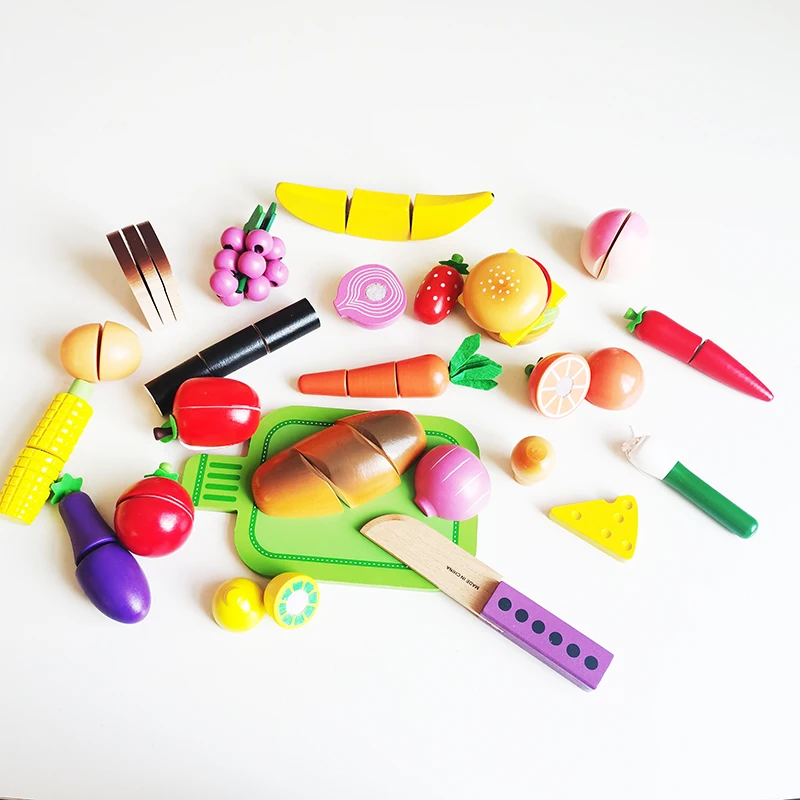 Детские развивающие Игрушки для раннего образования, деревянные игрушки для дома, 24 штуки фруктовых и овощных гамбургеров