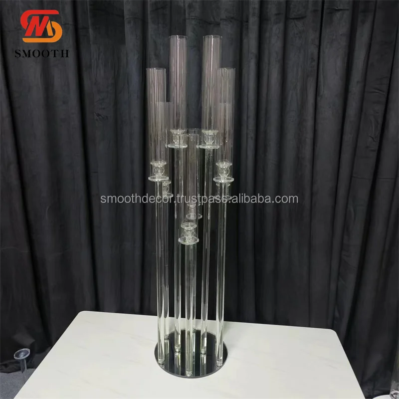 SMOOTH Giant 1.2m Decorative 8 Heads Tall Crystal Candelabra Centerpiece Candle Holder for Wedding Decor