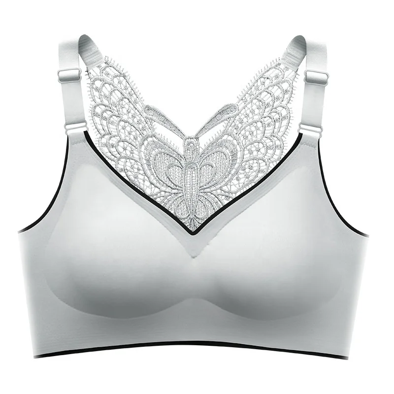 M-5XLButterfly Back Latex Bra Gathered Underwear Without Rims And Chest Pads Seamless Large Size Vest Bra