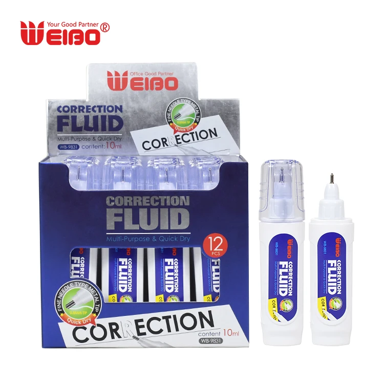 Weibo 10ml correction fluid hot selling wholesale school supplies corrector correction pen Quick Dry for students
