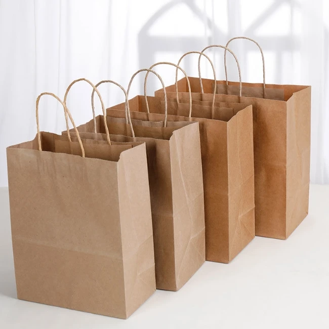 Eco Friendly Brown Paper Bags Kraft Paper Bag with Handle Wholesale Craft Custom Paper Bags with Your Own Logo for Gift Shopping