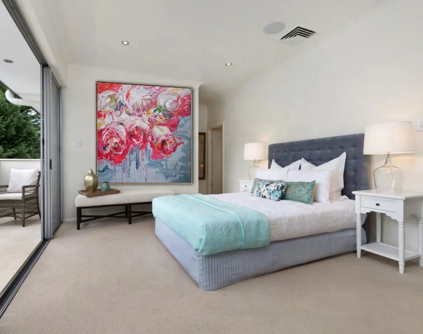 Big Wall Art Red Flower Acrylic Canvas Painting with Custom Sizes