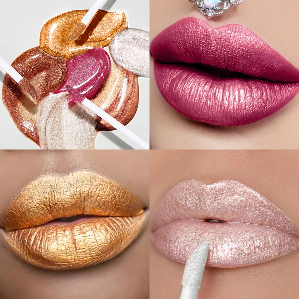 YABAOLIAN Metallic Pink Lipstick for Women Nude  Long Lasting Shine Glitter Lipstick No Smudge No Transfer Liquid Lip Gloss
