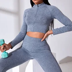 Women Seamless Yoga Gym Active wear Set Women Sportswear 2 Pieces Crop Top Jacket And Leggings Sets Jogging Sweatsuits