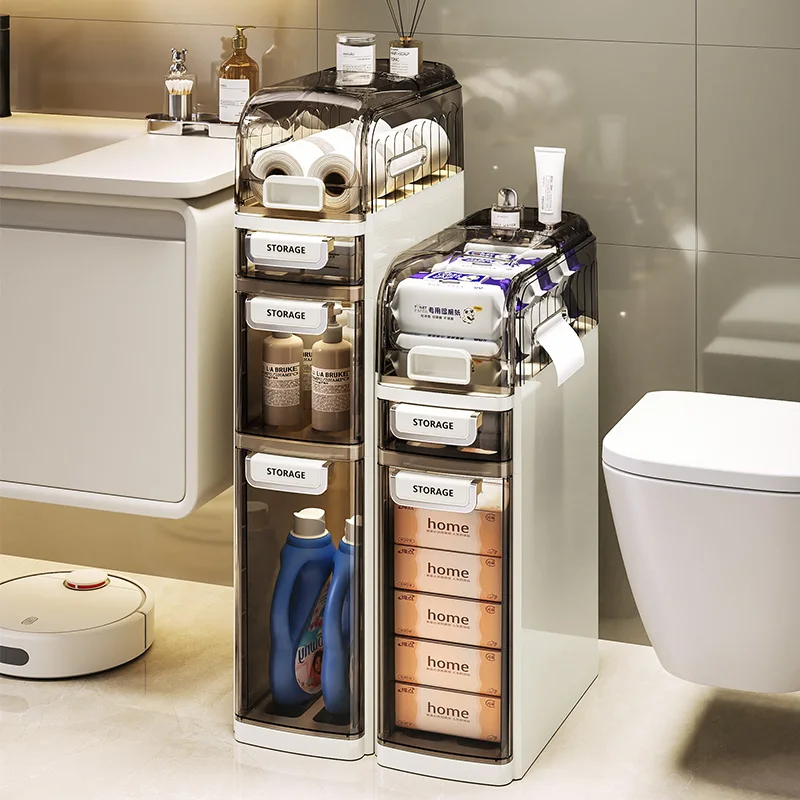 Multifunctional Narrow Corner Bathroom Storage Cabinet Wheels Portable Organizer Shelf Locker Home Essentials Storage Boxes Bins