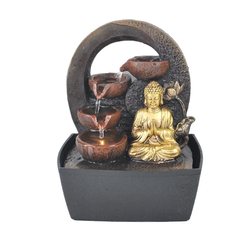 Mini Table decor Resin polyresin indoor budas Fengshui buddha statue inside water fountain with stone