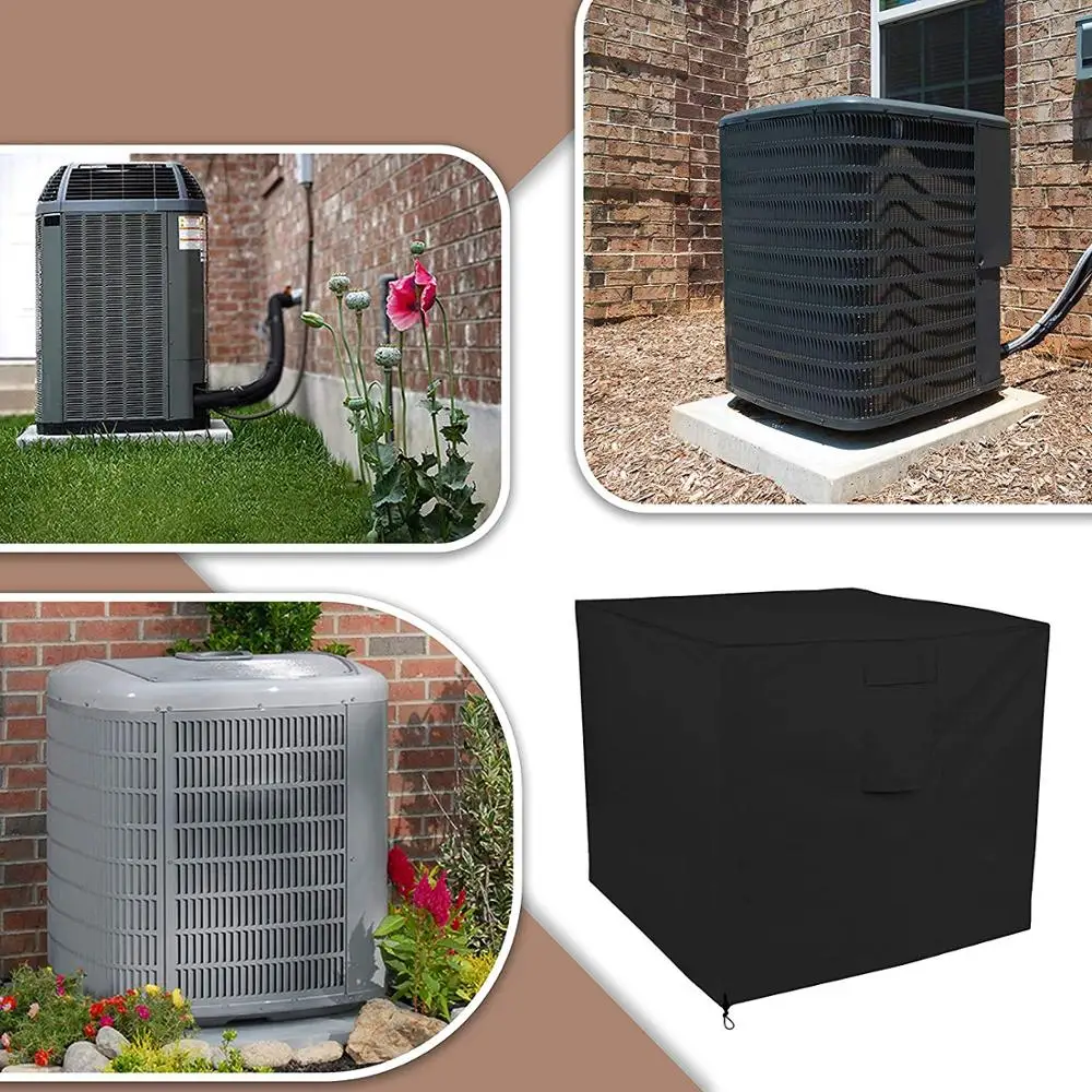 Air Conditioner Cover Waterproof - 100% UV & Weather Resistant PVC Coated Outdoor Furniture Cover with Air Pockets & Draws