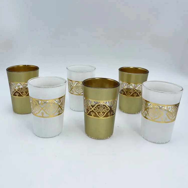 Wholesale Ramada Set of 6 Classic Morocco Arabesque Tea Glasses Marco Handmade White Gold Tea Glass of Mint Tea