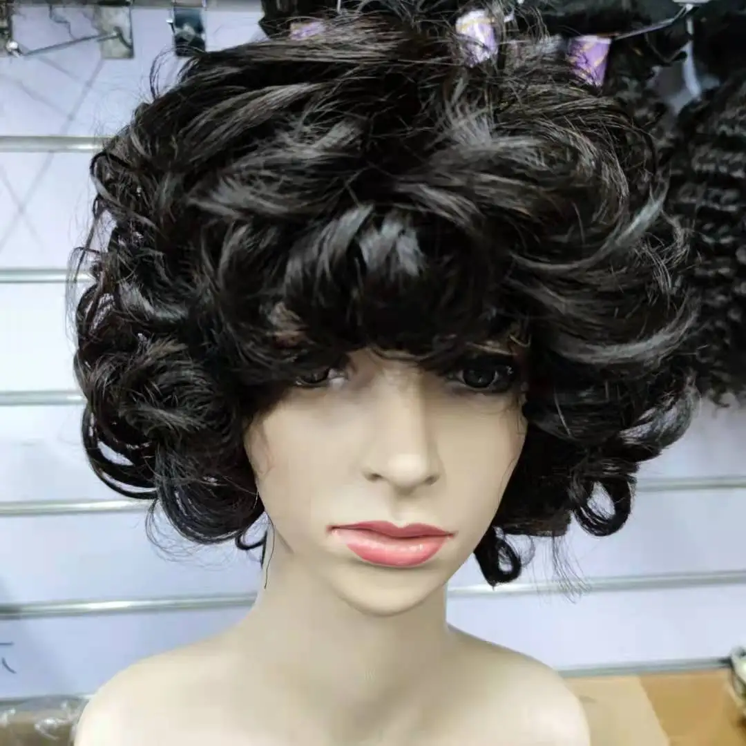 Letsfly Reruvian Hair Hot Selling Summer Rolling Wavy Short Cut Wig 8 Inch Full Machine Made Non Lace Wigs Free Shipping