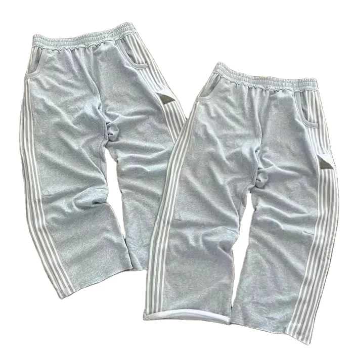 Top Quality Heavyweight Custom Straight Joggers Baggy Pants Side Multi-Stripe Sweatpants French Terry Cargo Pants