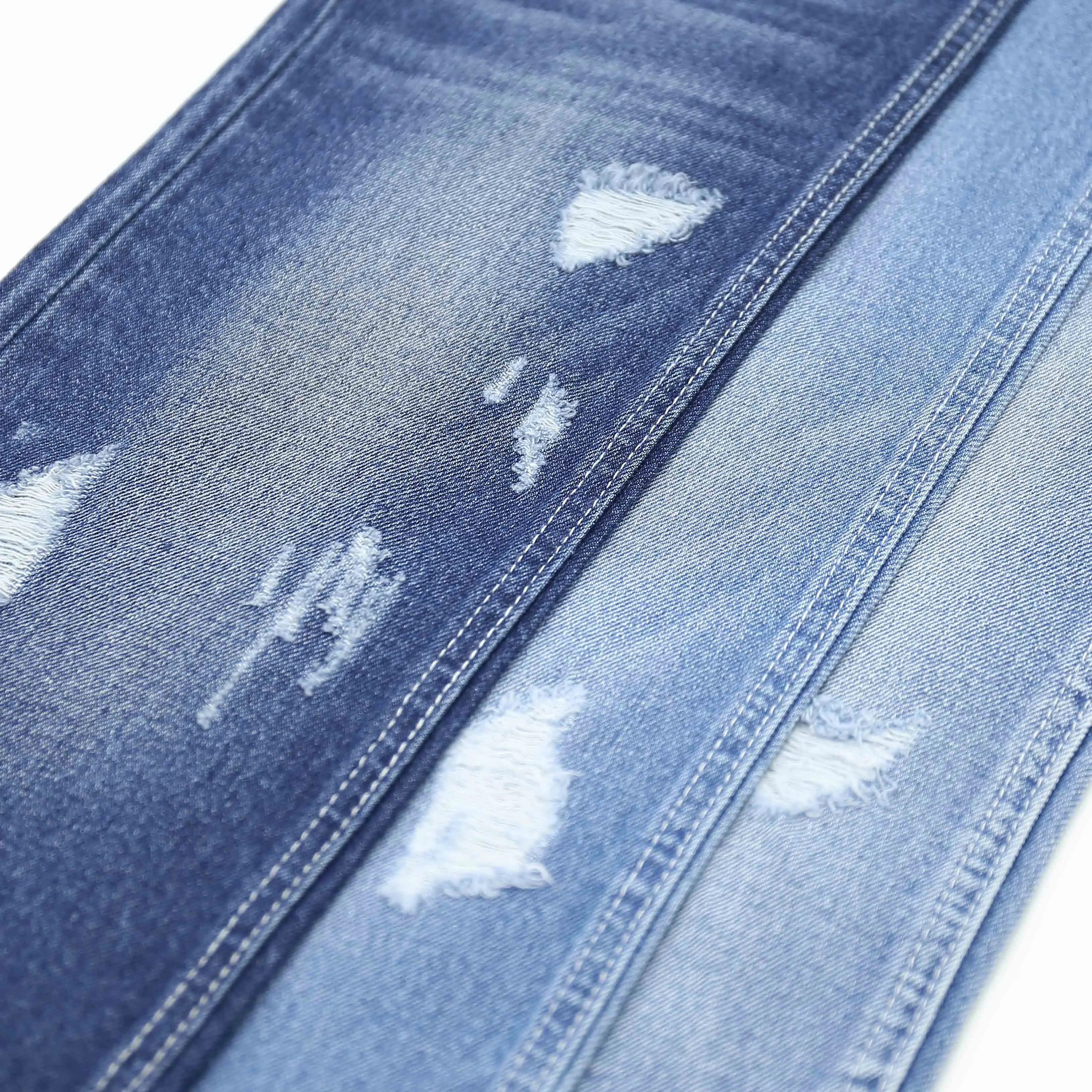 Customised Wholesale Blue Bonded Ripped Denim Fabric Per Roll