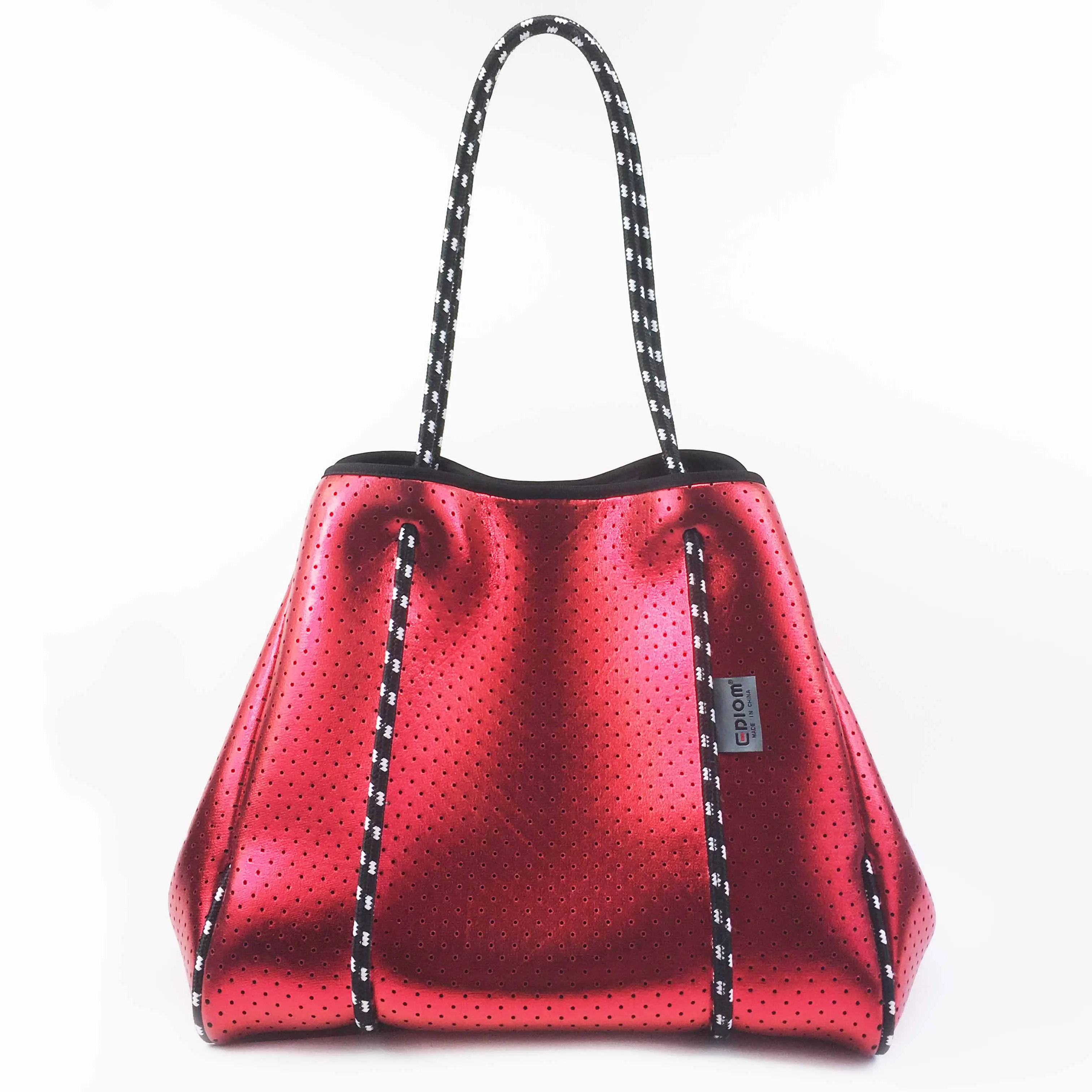 Wholesale custom design fashion perforated ladies hand bags neoprene beach tote bag for women