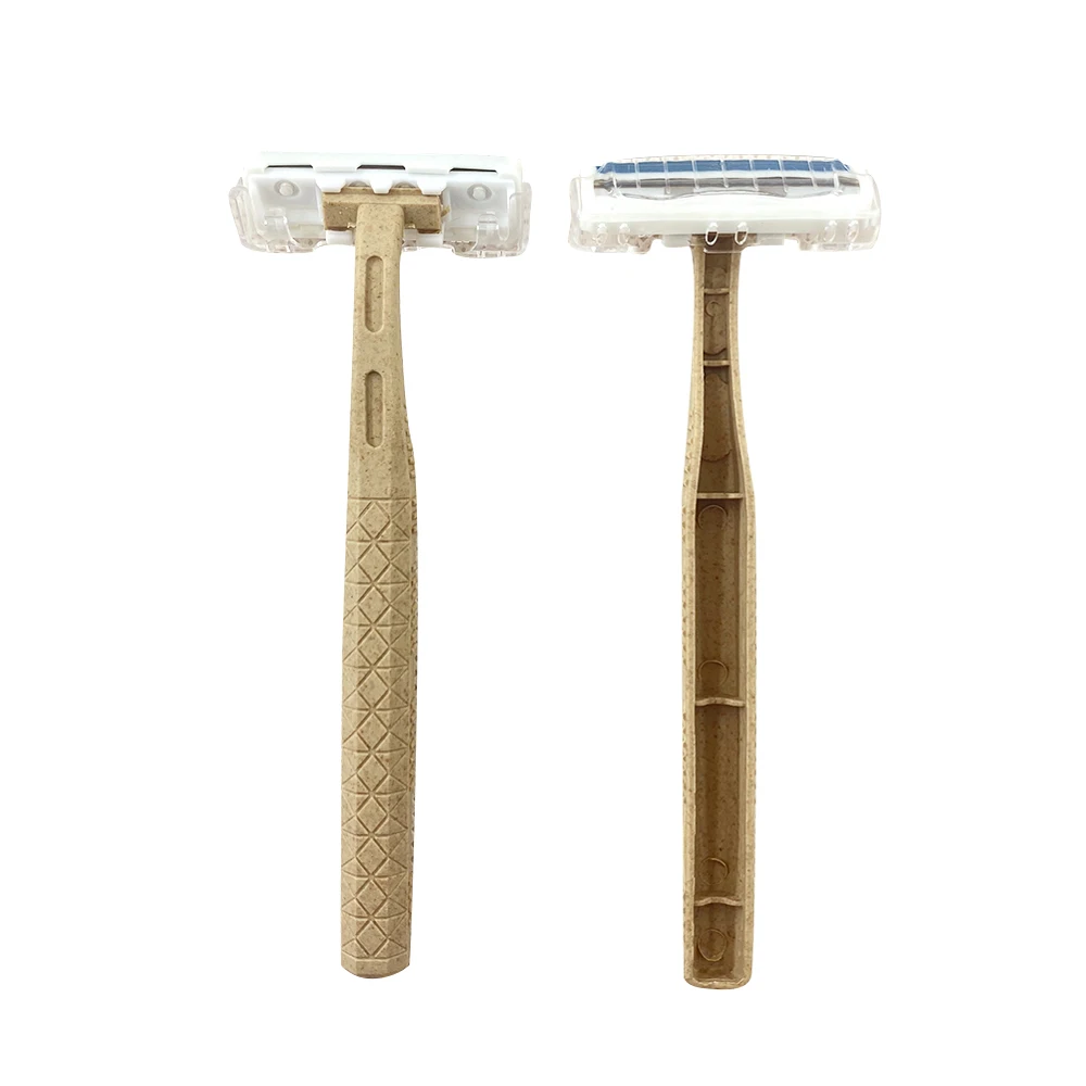 Wholesale Biodegradable Disposable Wheat Straw Eco Friendly Triple Blades Super Quality Shaving Razor