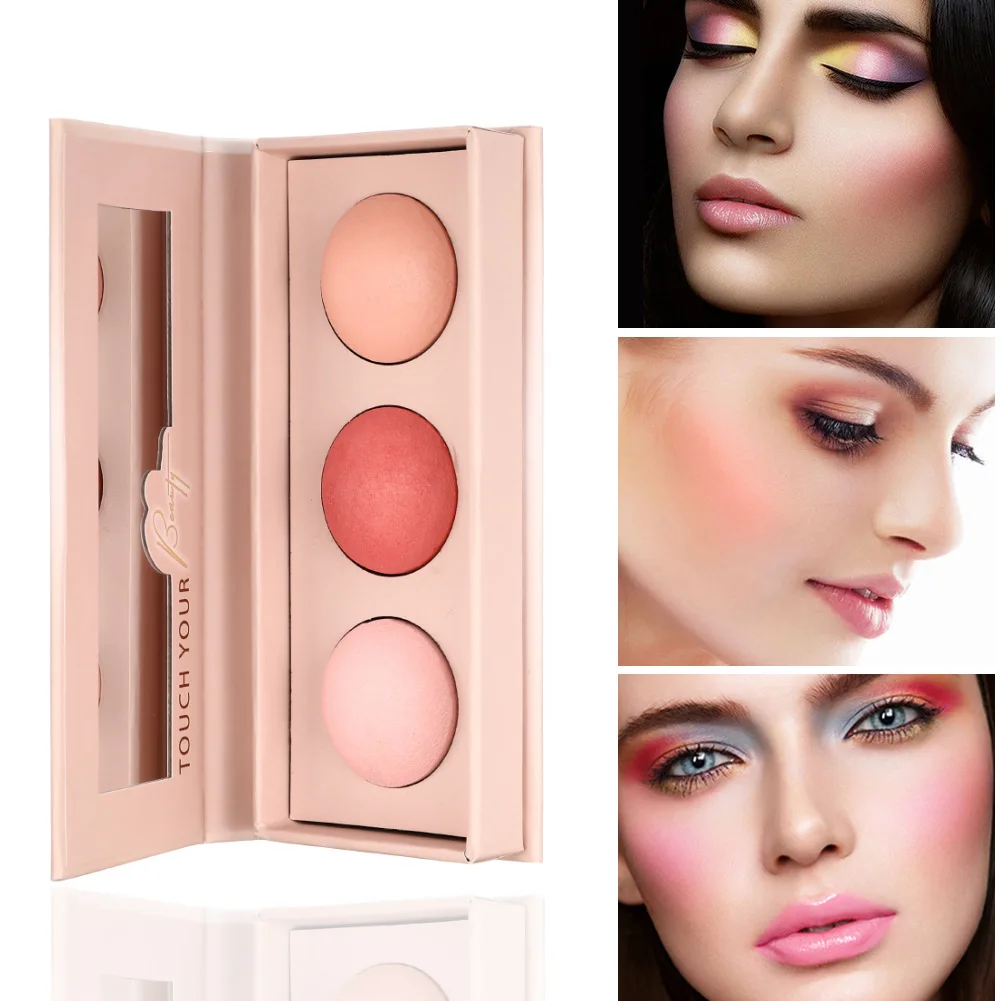 1201 3 colors baked Blush waterproof palette makeup long lasting Customize vivid face cream Blush for face