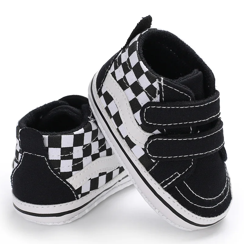 YIZHI Wholesale Cheap Soft Sole Canvas Plaid Toddler Shoes Double Hook High-top Walkers Baby Shoes