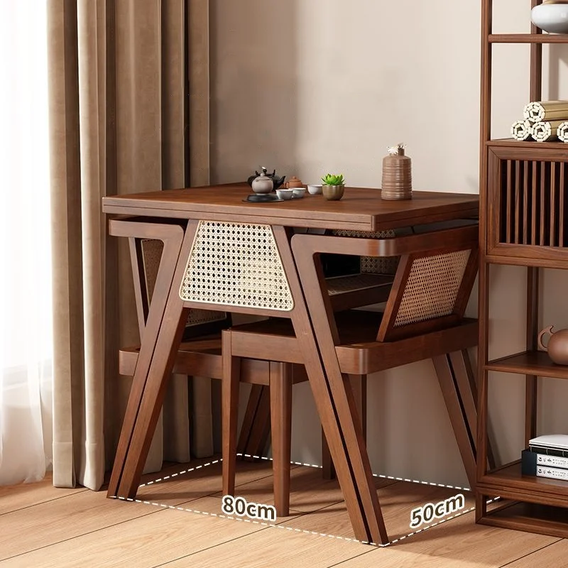 Japanese recycled pine wood table and chair set square restaurant dinning table set rattan balcony small tea table and chair