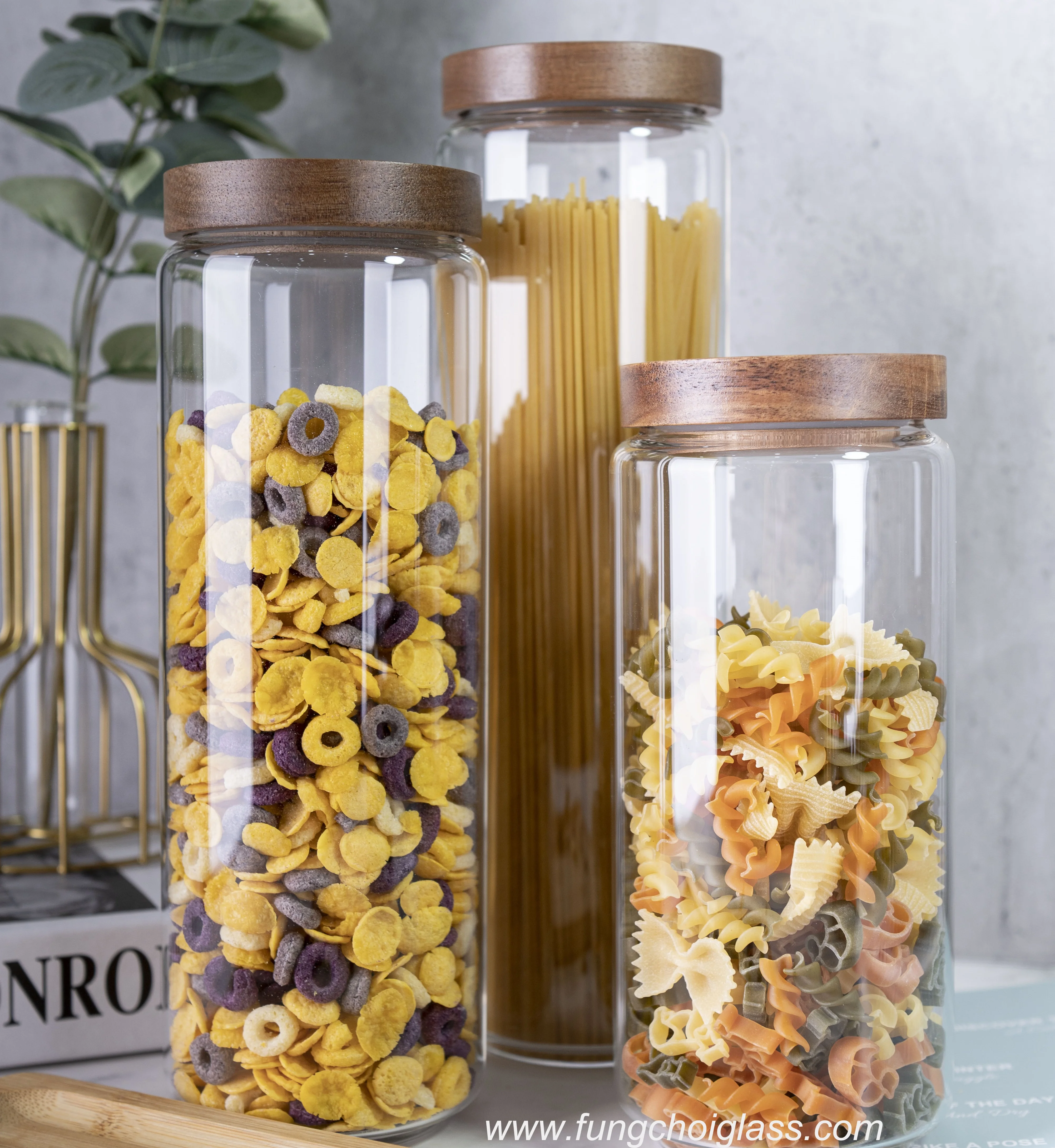 1500ml clear airtight borosilicate noodles pasta glass storage jar set storage tube with bamboo lid