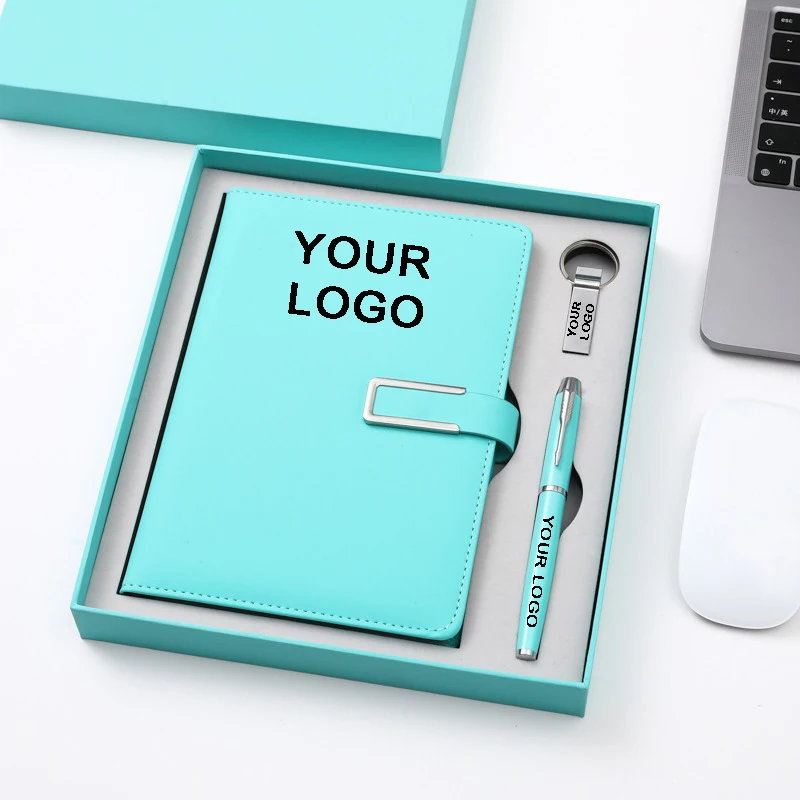 Cute Blue Gift Box Pen Notebook Umbrella Set USB Flash Drive Give Aways Gift Sets Custom Logo