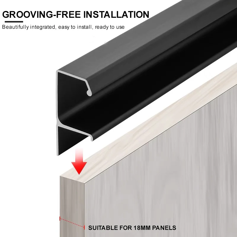 Wardrobe Concealed Door Kitchen Cupboard Cabinet Hidden Aluminium Profile Decorative Pull U F G Shape Edge Handles