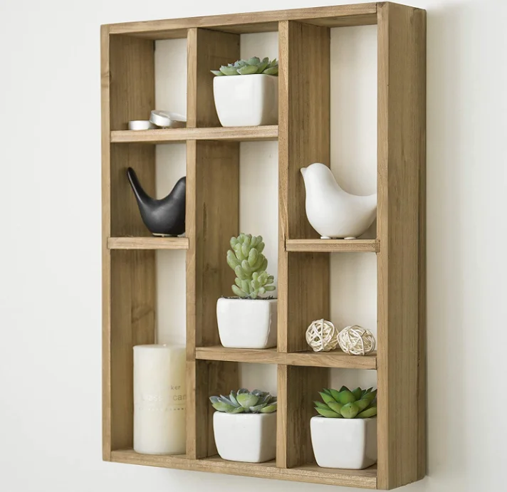 Movable Wall-mounted wood multi-compartment wall lock rank for home decor wooden floating shelves for wall decor