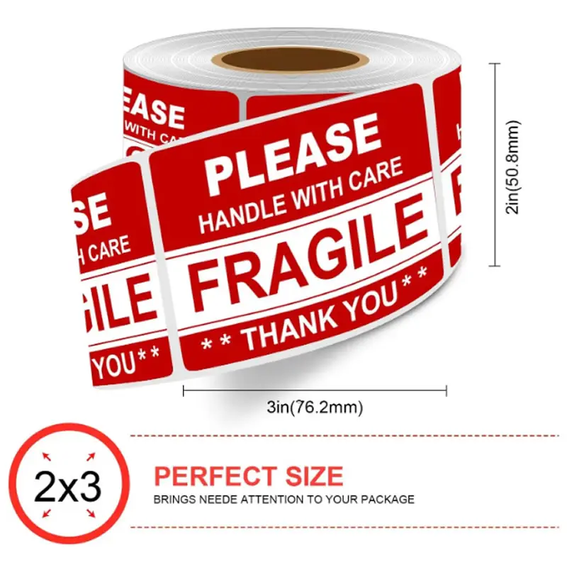 Recyclable Olantai High Quality Custom 2*3 Flexography Red Glass Self-Adhesive Sticker High Visibility Shipping Labels