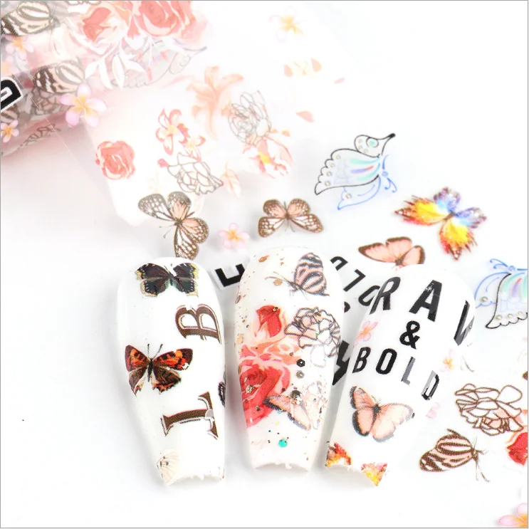 
Cross-border hot nail art starry sky paper ins classic pink Japanese butterfly tower nails starry sky sticker nails 