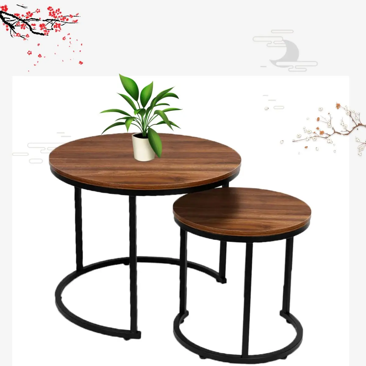 new cheap smart round tea desk set with metal frame living room furniture wooden top square luxury coffee table modern