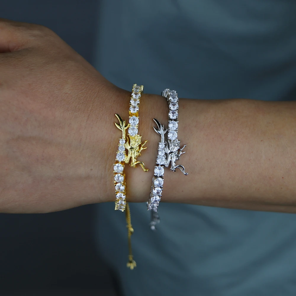 new hip hop design iced out bling 5A cubic zirconia tennis chain Chinese Dragon bracelet