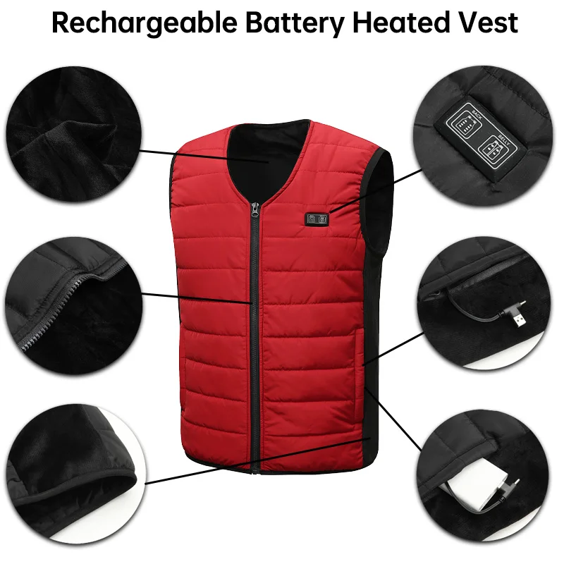 Custom Winter Unisex 12 Heating Zones Electric Heated Vest Waistcoat for Hiking Mountain Climbing Skiing Hunting