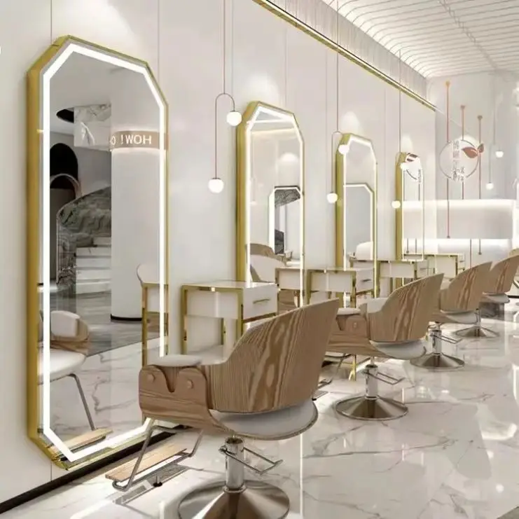 Hair salon Barber shop special mirror table beauty Hairdressing wall-mounted mirror with Belt LED light