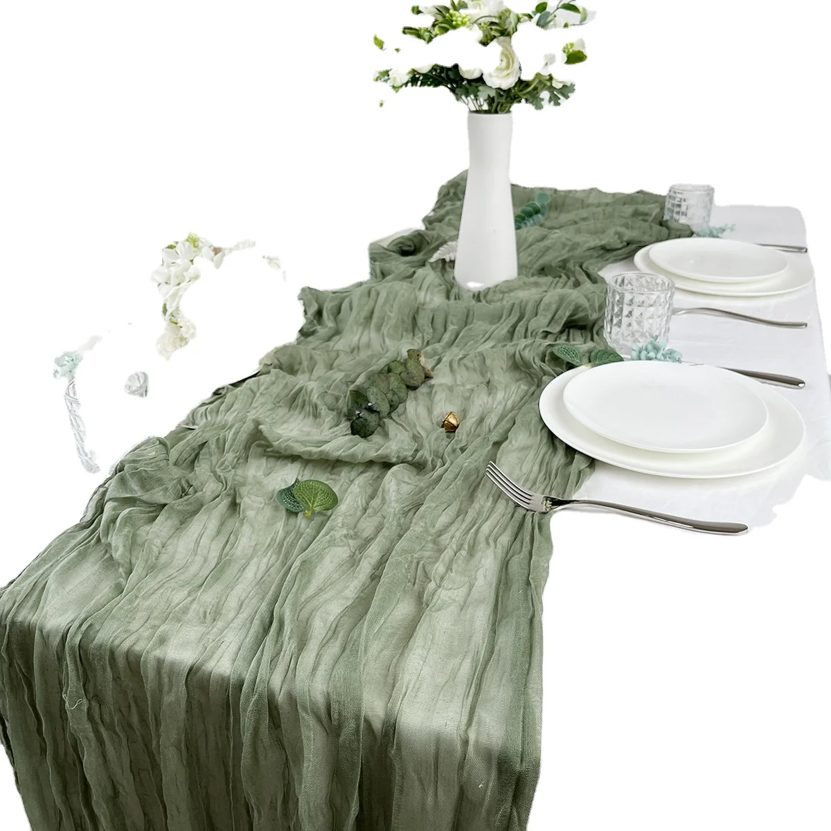 Boho Gauze Cheese cloth wrinkle fabric  Rustic Sheer Cloth Table Runner wedding  Birthday Party Cake hotel banquet table flag
