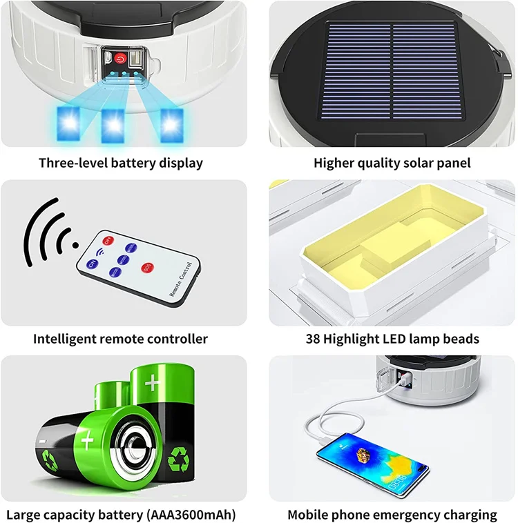 Solar Led Light Remote Controller Rechargeable Bulbs Camping Lantern Led Solar Power Emergency Lights