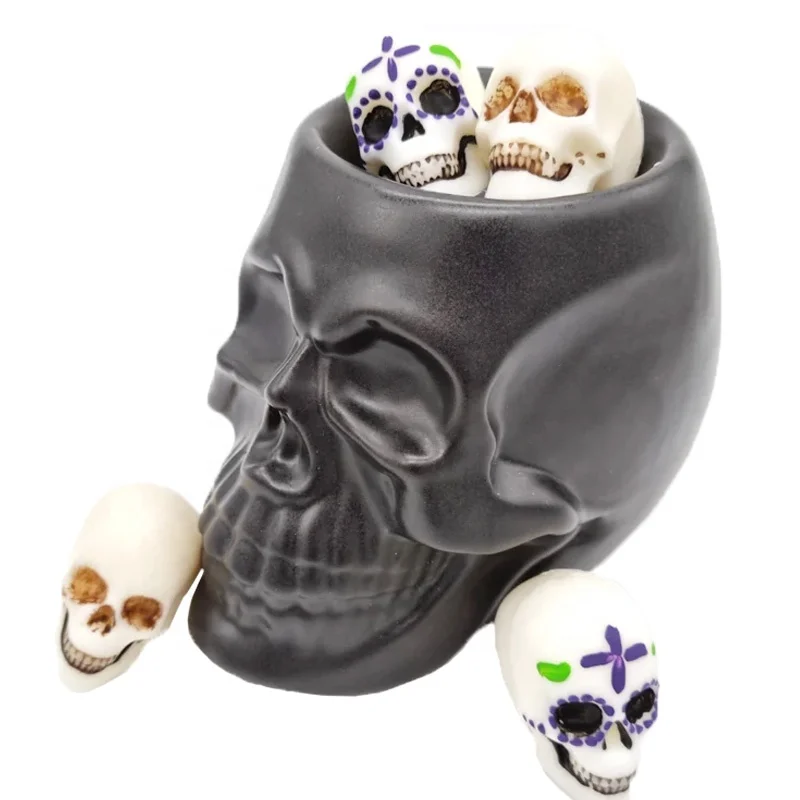 Custom Halloween witch pagan gift gothic home decor ceramic tealight candle wax melt warmer lamp skull head essential oil burner