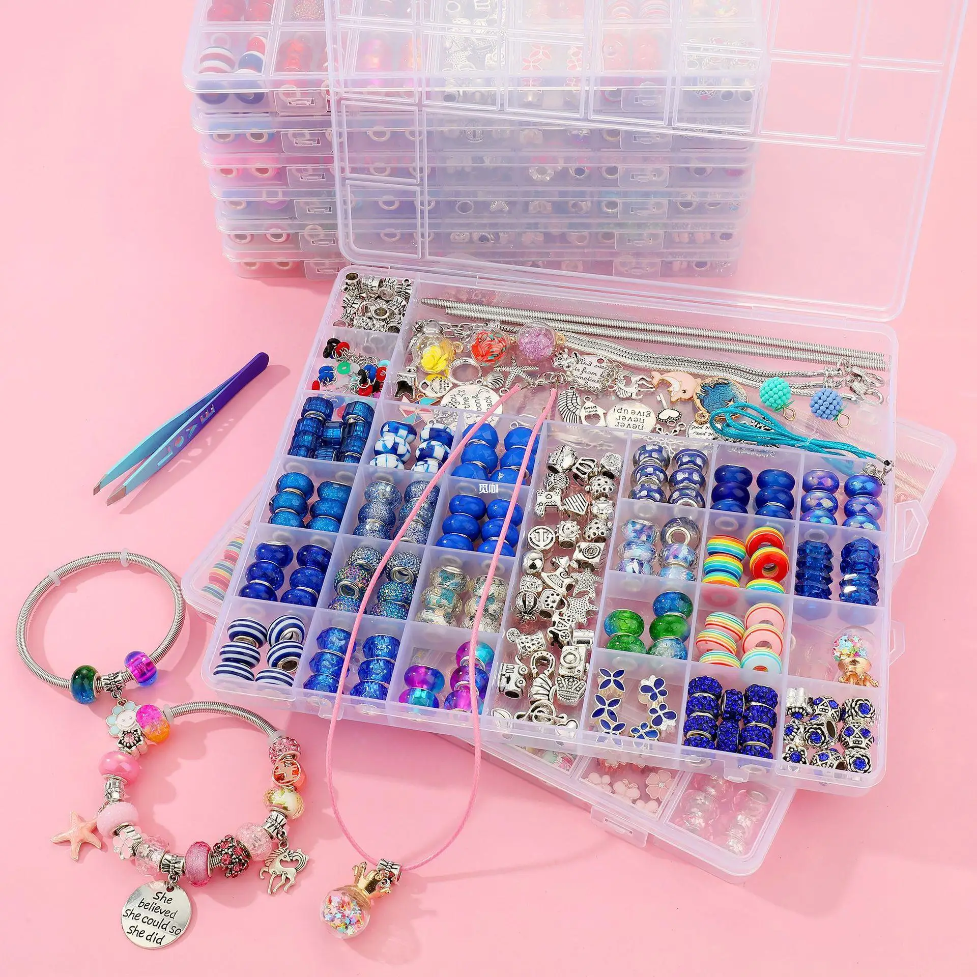 220pcs/set Acrylic zinc alloy large hole beads handmade set beaded DIY bracelet necklace jewelry making kit children gift