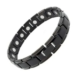 Mens Black Plated Magnetic Stainless Steel Bracelets