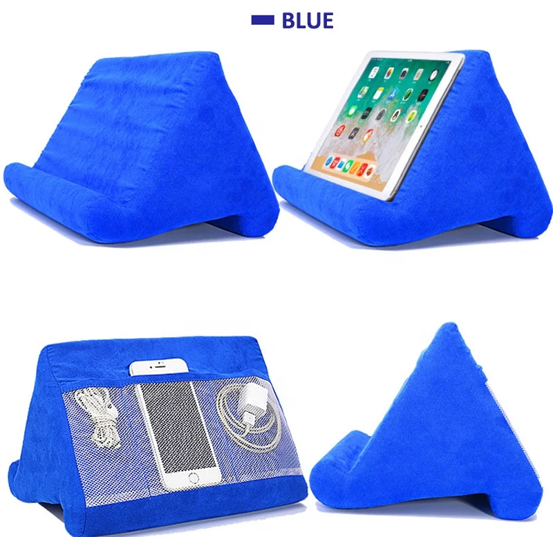 Memory Foam Tablet Pillow Holder Soft Pad for Bed Lap Tablet Dock with Stylus Mount & Pocket