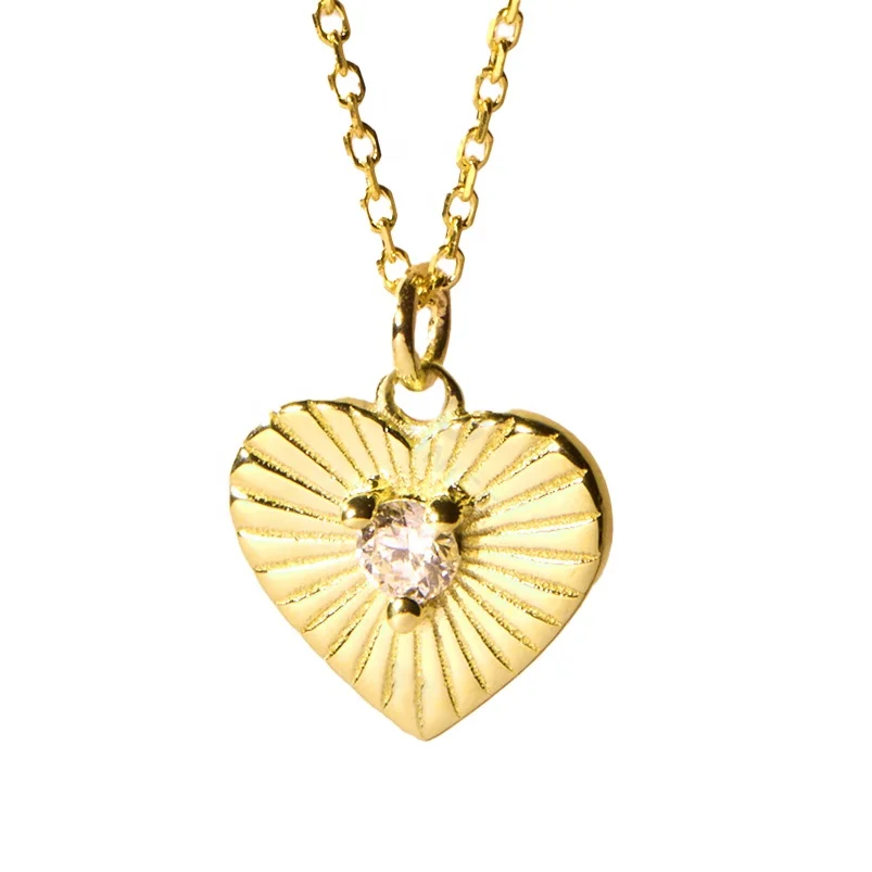 Gemnel creative white diamond vintage ribbed unique fashion jewelry 925 silver heart necklaces